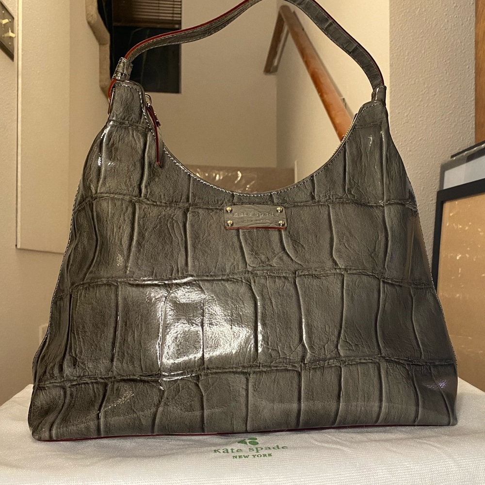 kate spade grey patent leather shoulder bag